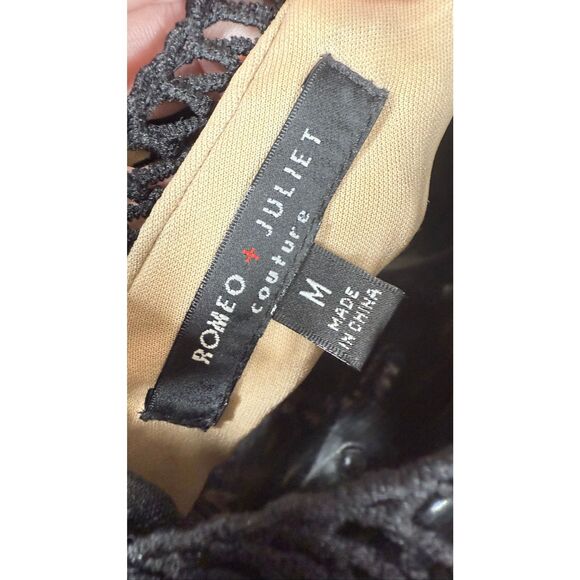 Romeo & Juliet BLACK/NUDE Floral Eyelet Lace Illusion A-line Mini Dress, size me - Picture 12 of 13